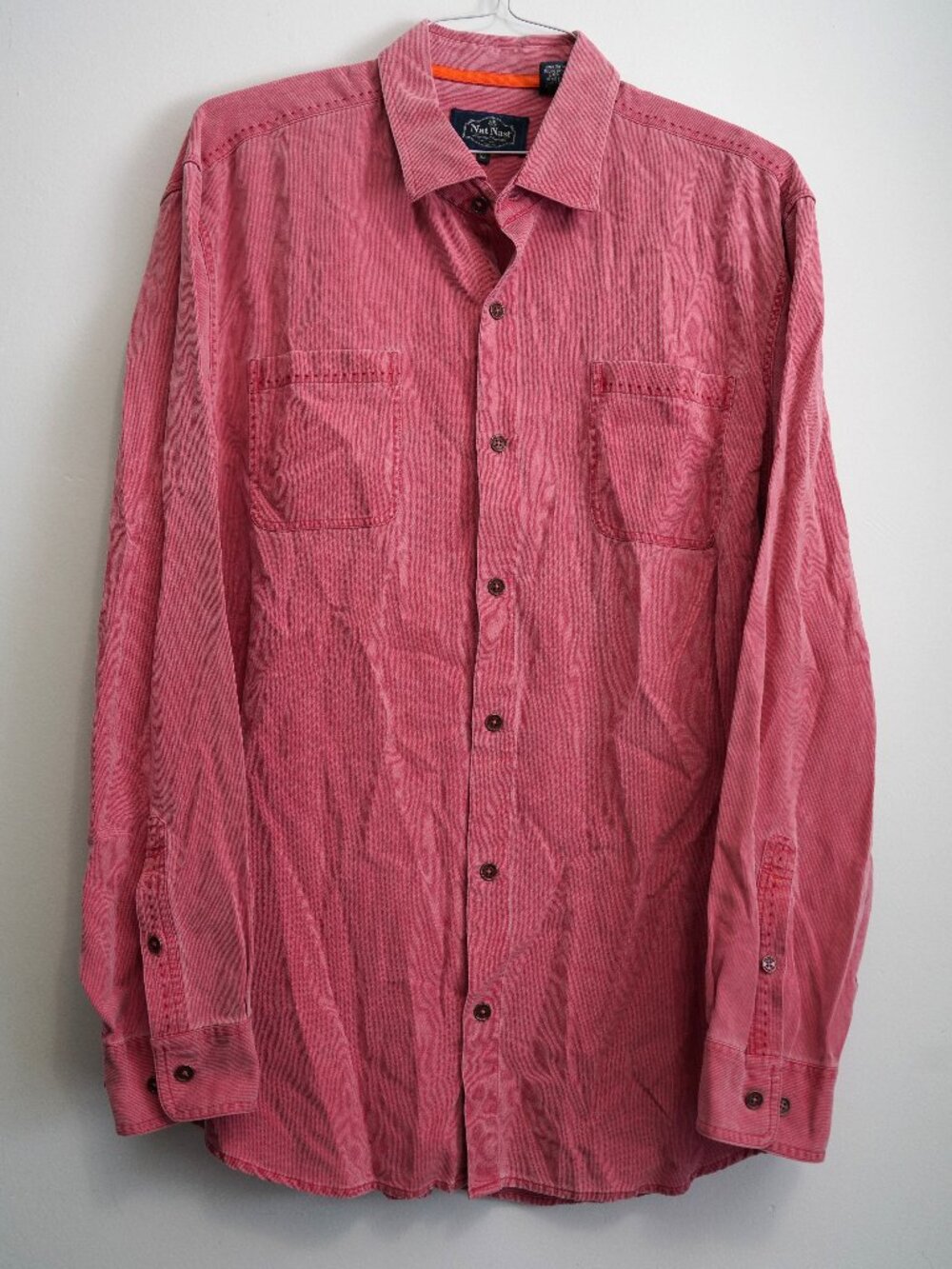 Nat Nast Luxury Long Sleeve Button Down-Mens XL-Silk/Cotton Blend-Minor Stain